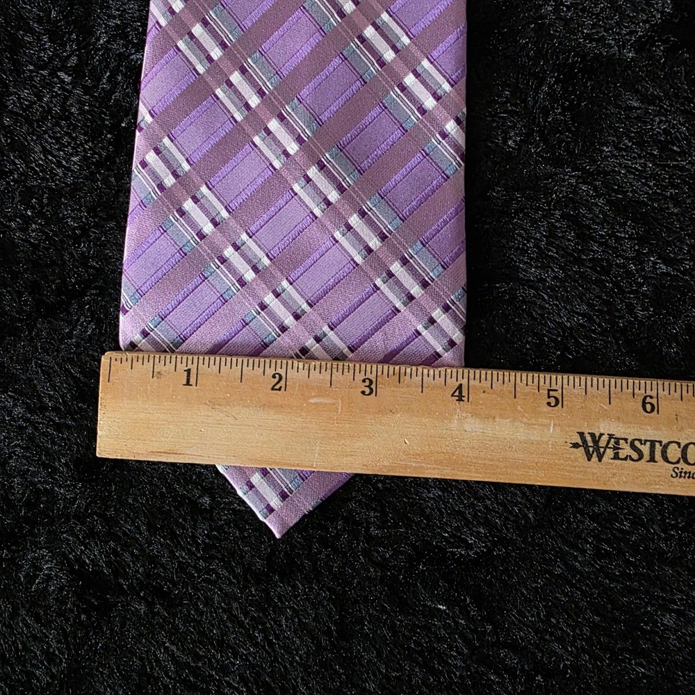 Versailles by Piattelli Men's 100%‎ Silk Hand Made Plaid Tie Lavender Business - Picture 10 of 10